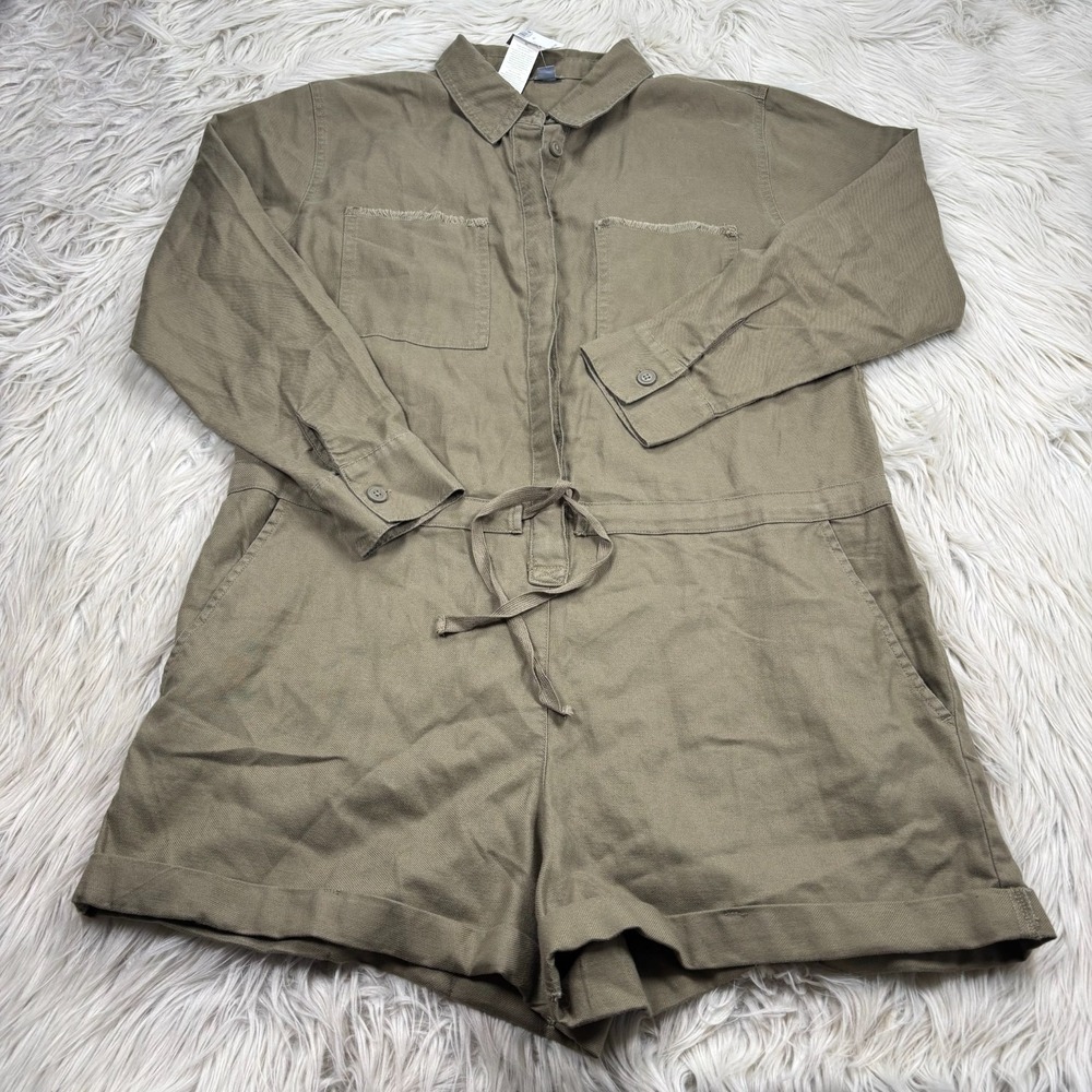 NWT Aerie Women's L Olive Green Long Sleeve Utility Romper Jumpsuit Twill